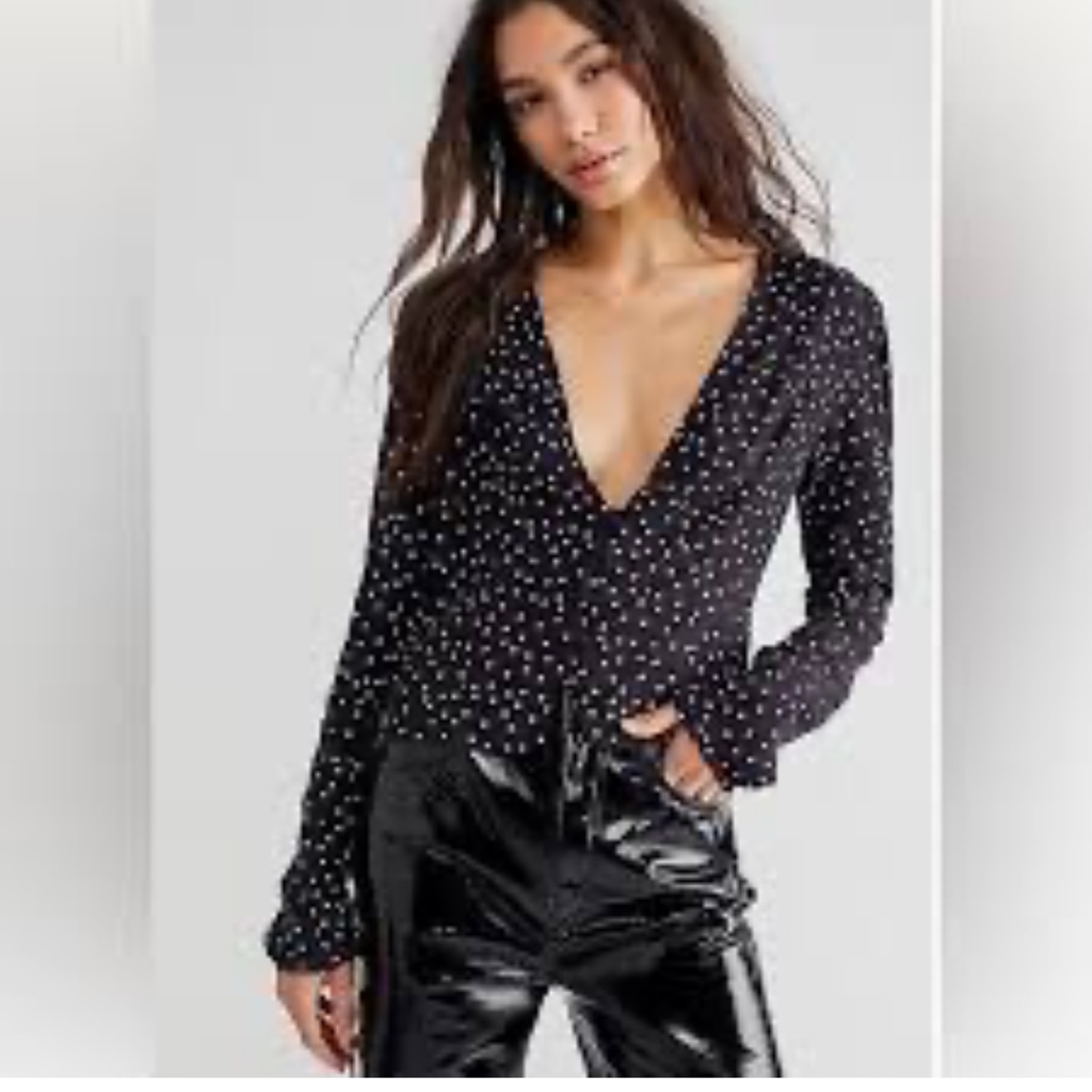 Nwt Free People Love Street Top Black & White Polka Dot Women's Size Xs